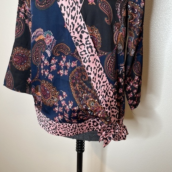 Dressbarn Surplice Wrap Kimono Shirt Leopard Blouse Small - Picture 5 of 7
